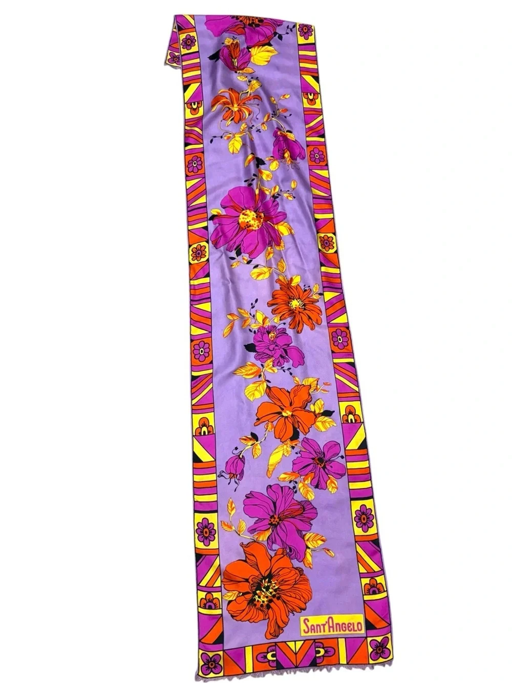 Sant’ Angelo Purple Floral Silk Scarf Luxury Vintage Mod 70s Tropical Floral